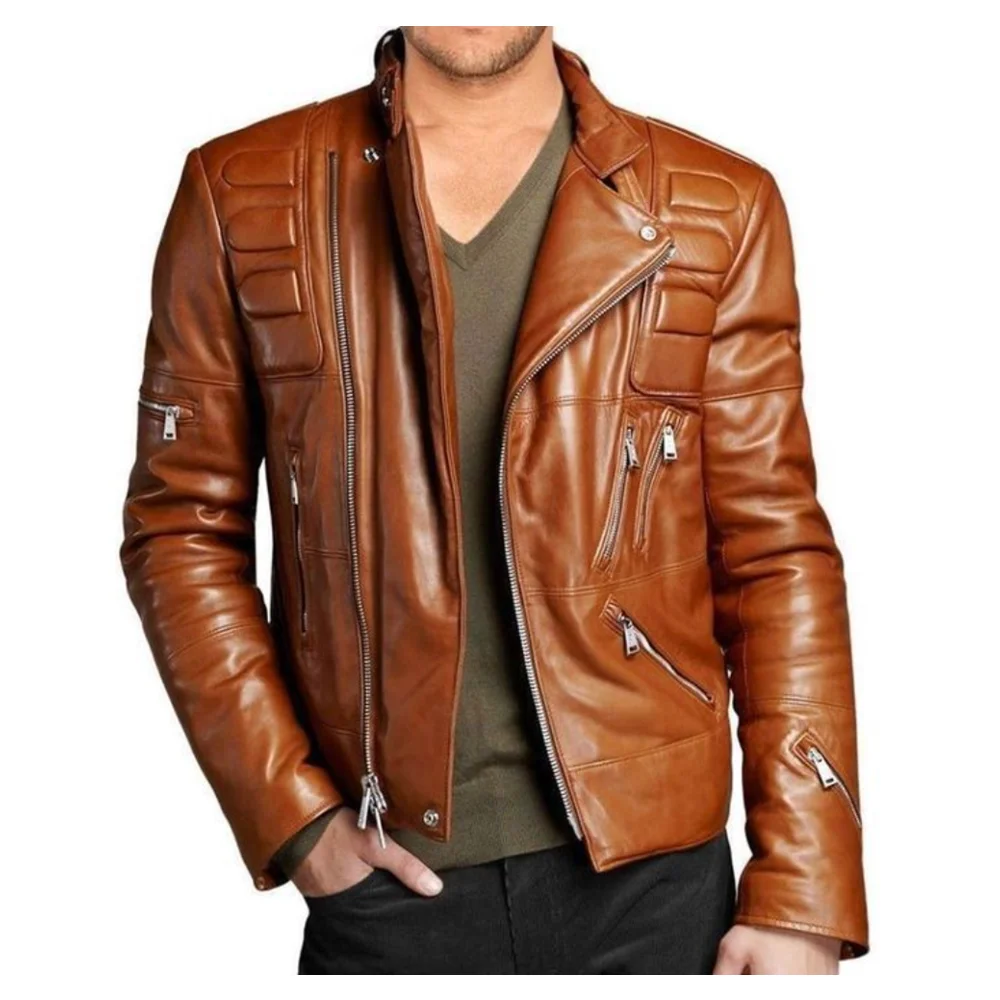 

Mens Leather Jacket Biker Vintage Distressed Brown Slimfit Cafe Racer Motorcycle Coats Genuine Sheepskin