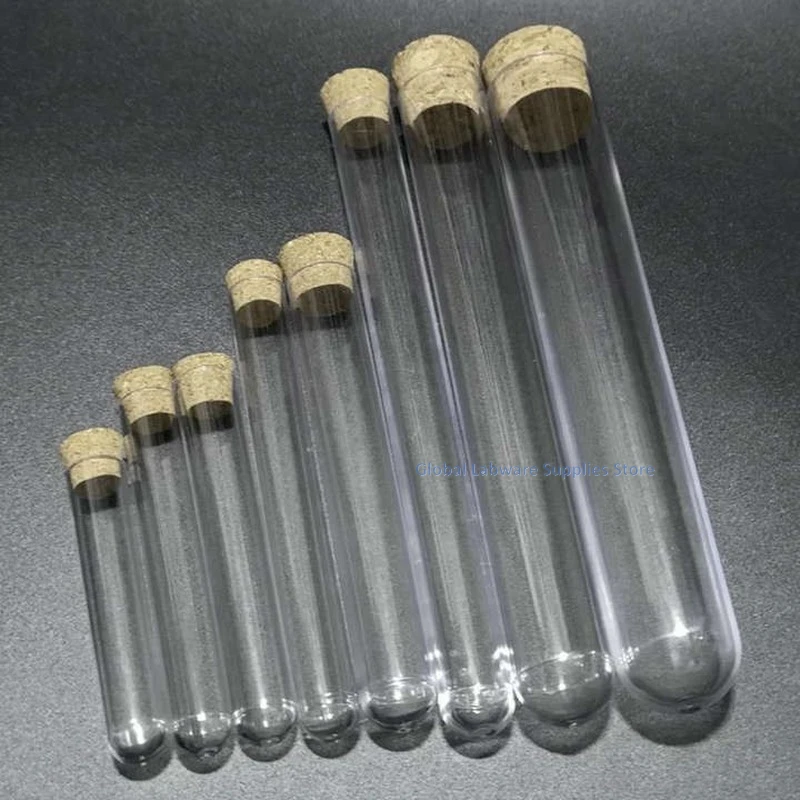 50pcs/lot Hard Plastic test tubes with cork stopper for Experiments Dia 12mm to 25mm , Length from 60mm to 150mm