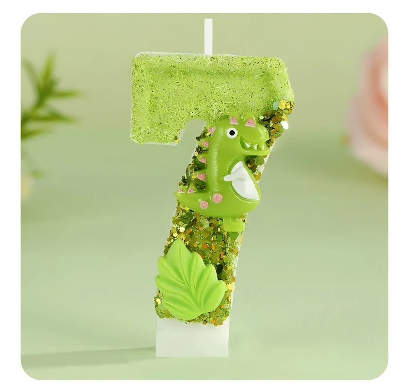 Boy's Birthday Gift Cute Dinosaur Shaped Digital Candle Cake Decoration Candle Ornament, Smoke-Free and Tasteless Handmade Gift