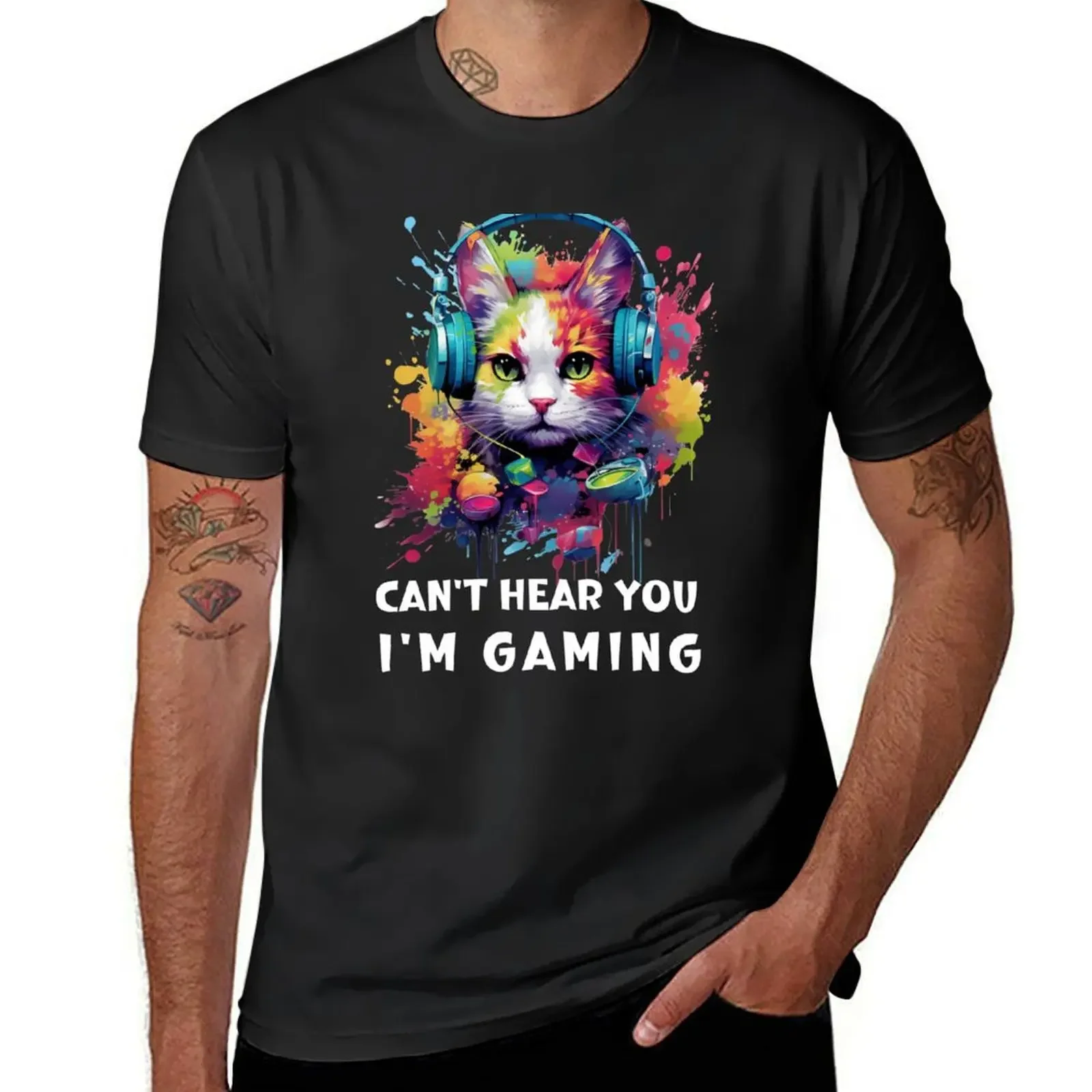 Can't Hear You I'm Gaming Gaming Cat T-Shirt plus size clothes shirts graphic luxury clothes men