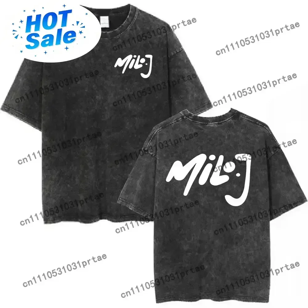 Rapper Milo J Logo Vintage Washed T Shirts Men Women Clothing Harajuku Hip Hop T-shirt Cotton Short Slevee T-shirts Streetwear