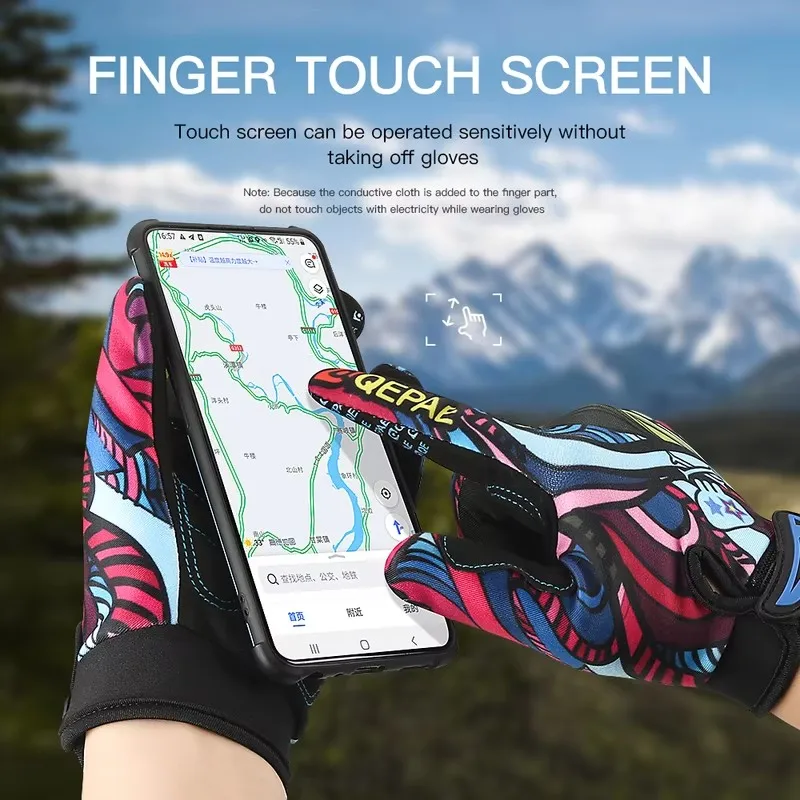Print Cycling Gloves Bike Bicycle Sports Full Finger Hiking Gloves Mesh GEL Winter Gloves Men Women