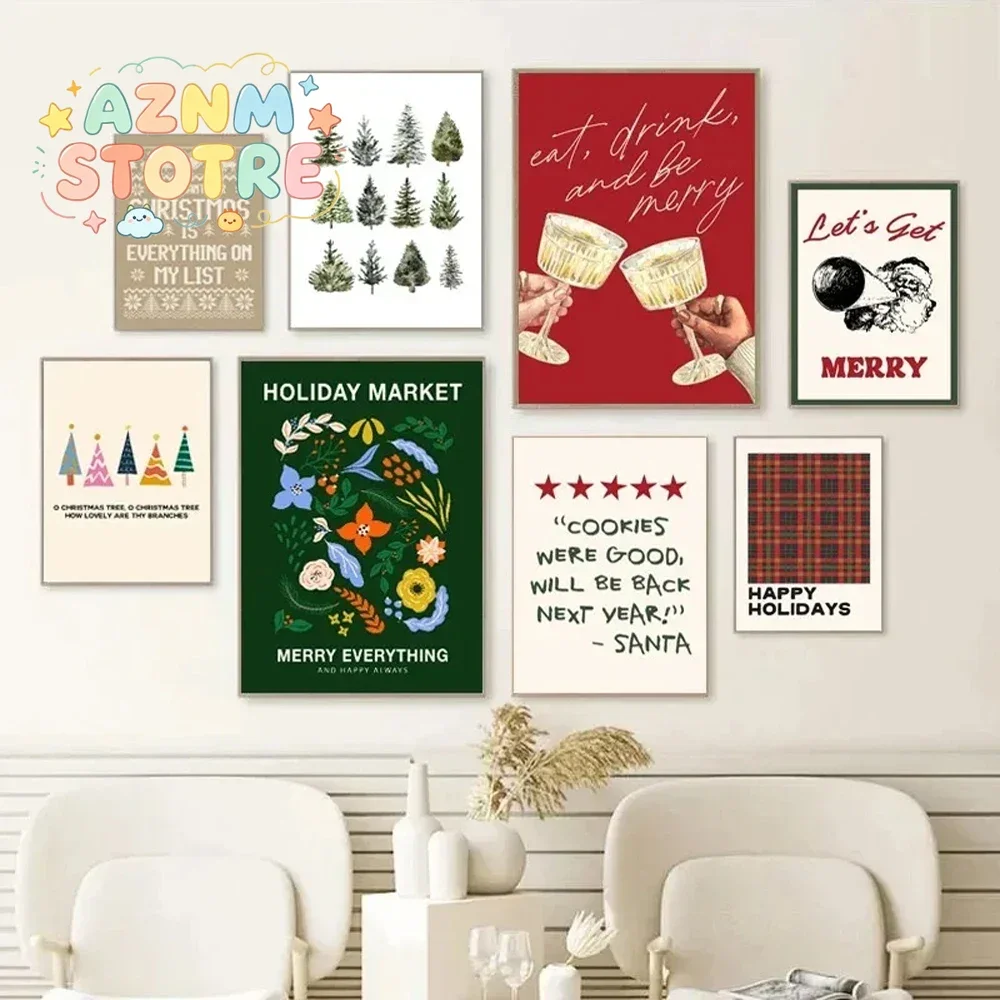 Christmas Tree Garland Bar Cheers Merry Poster Canvas Painting Nordic Wall Art Pictures and Prints Holiday Home Decor Framele