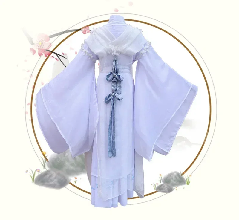 Hemelfunctionaris Zegen Prins Yueshen Xie Lian Cosplay Oude-Kostuum Vrouwen White Han Chinese Kleding Sjaal Riem Pak