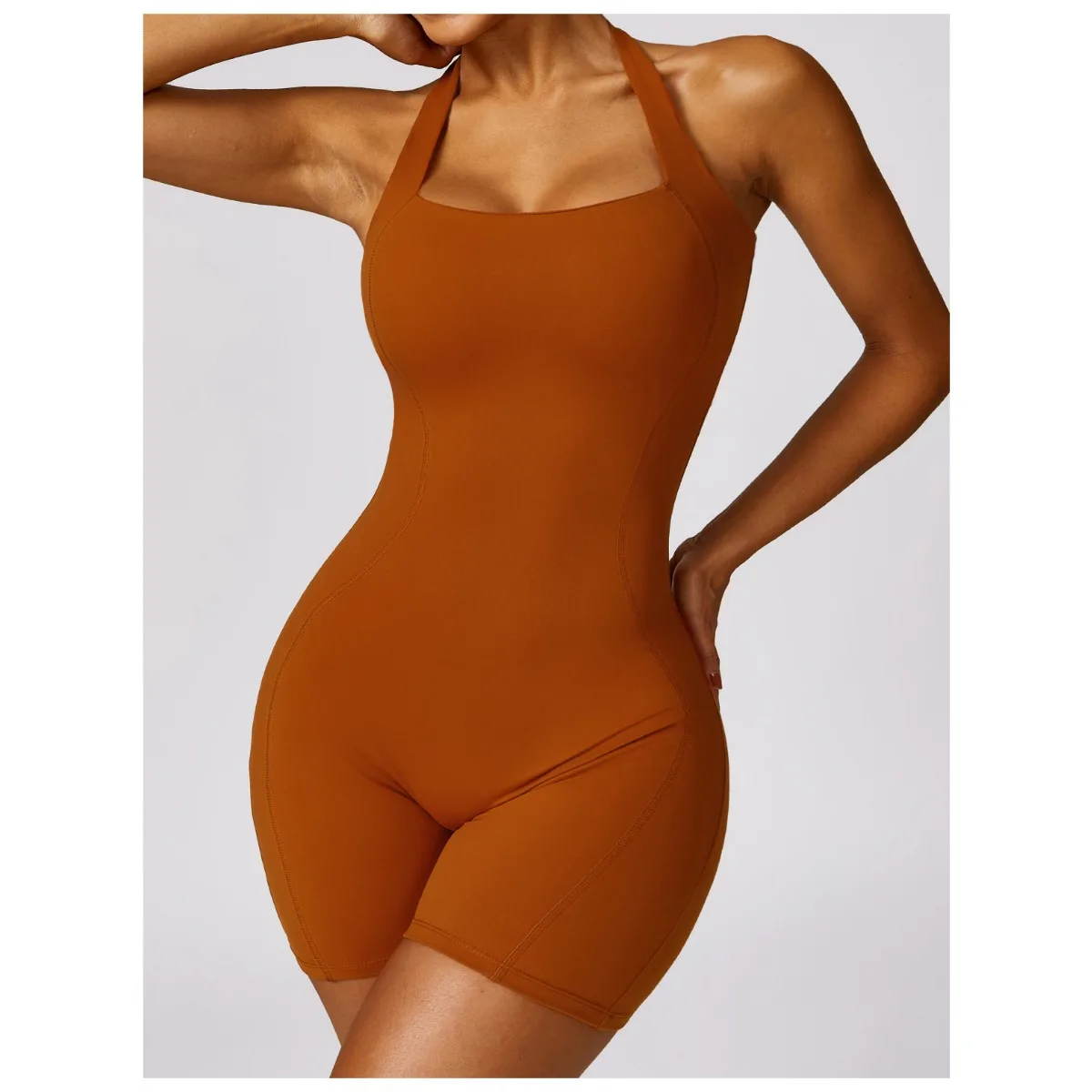 Damskie kombinezony treningowe kwadratowy dekolt wyściełany Halter bez rękawów Slim Fit jednoczęściowe sportowe spodenki do jogi kombinezony Bodycon