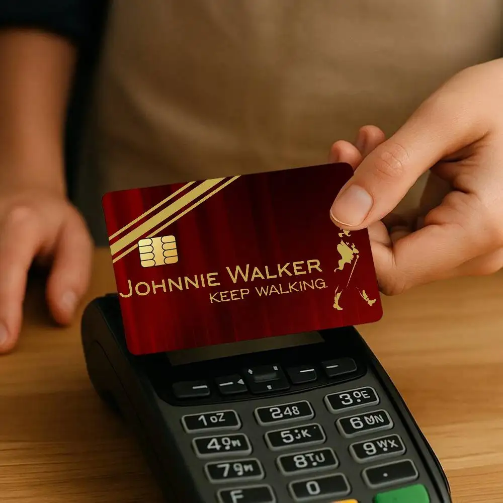 Moda j-johnnie w-walker whisky tarjeta de crédito pegatinas piel para banco débito protección decorativa 4 Uds antiarañazos impermeable