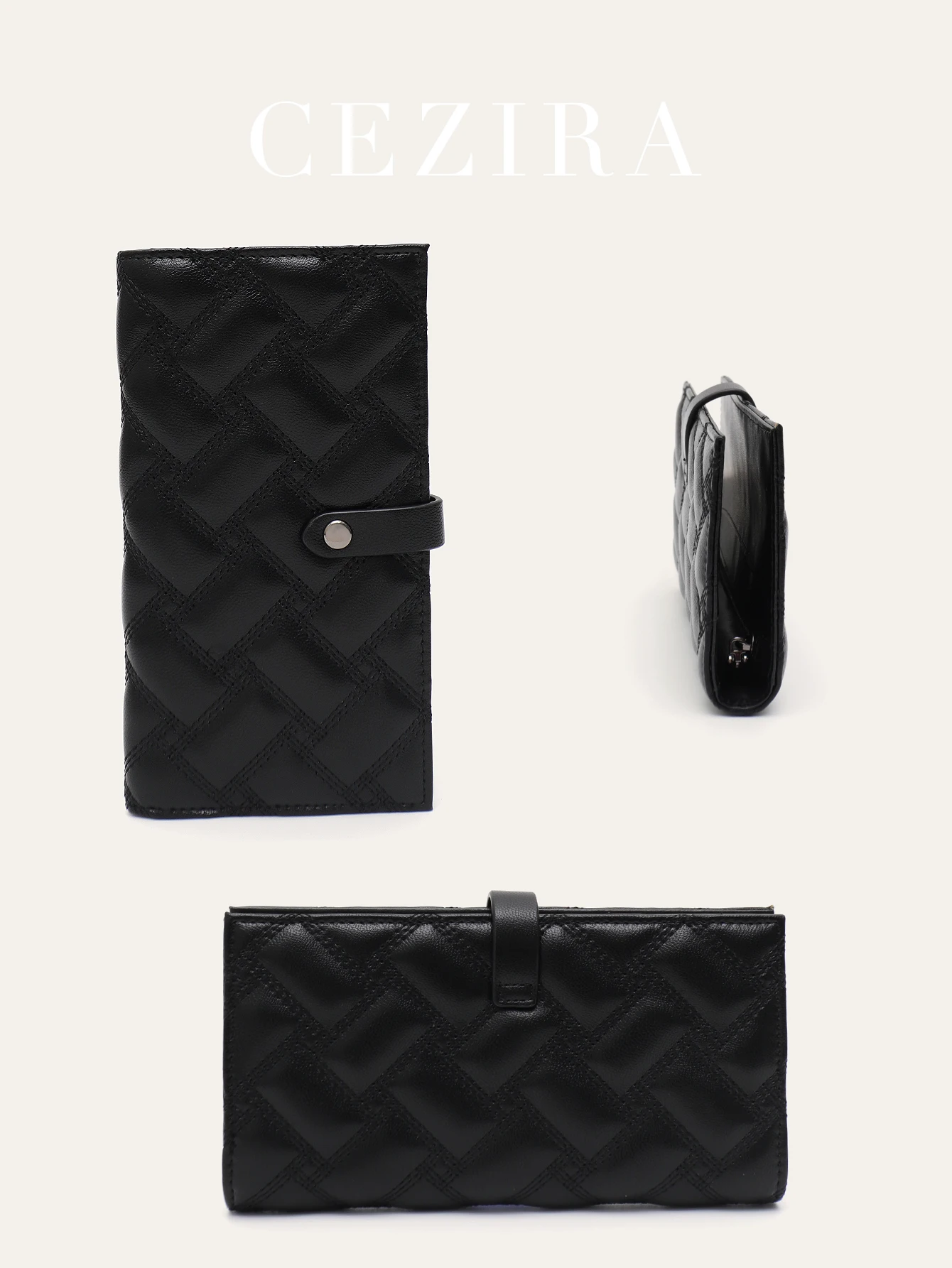 CR نساء موضة بولي Leather جلد Bifold محفظة طويلة سستة جيب فتحة للبطاقات النقدية ملاحظة زر إغلاق أنيقة حقيبة المال المحمولة #5