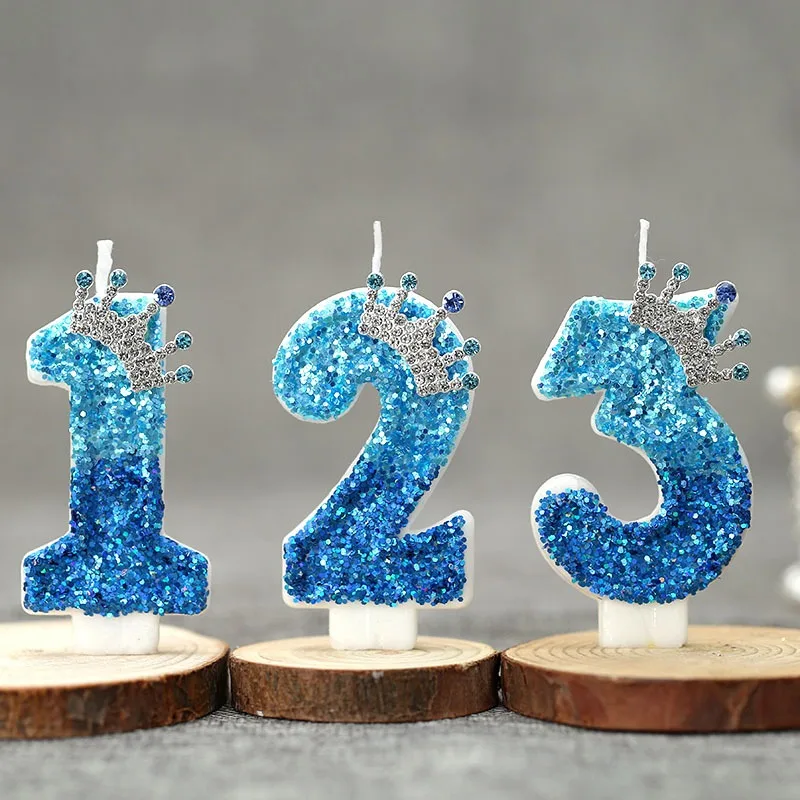 Creative Peacock Blue Crown Digital Birthday Candle - Pure Blue Ball Cake Decor for Party Anniversary Supplies