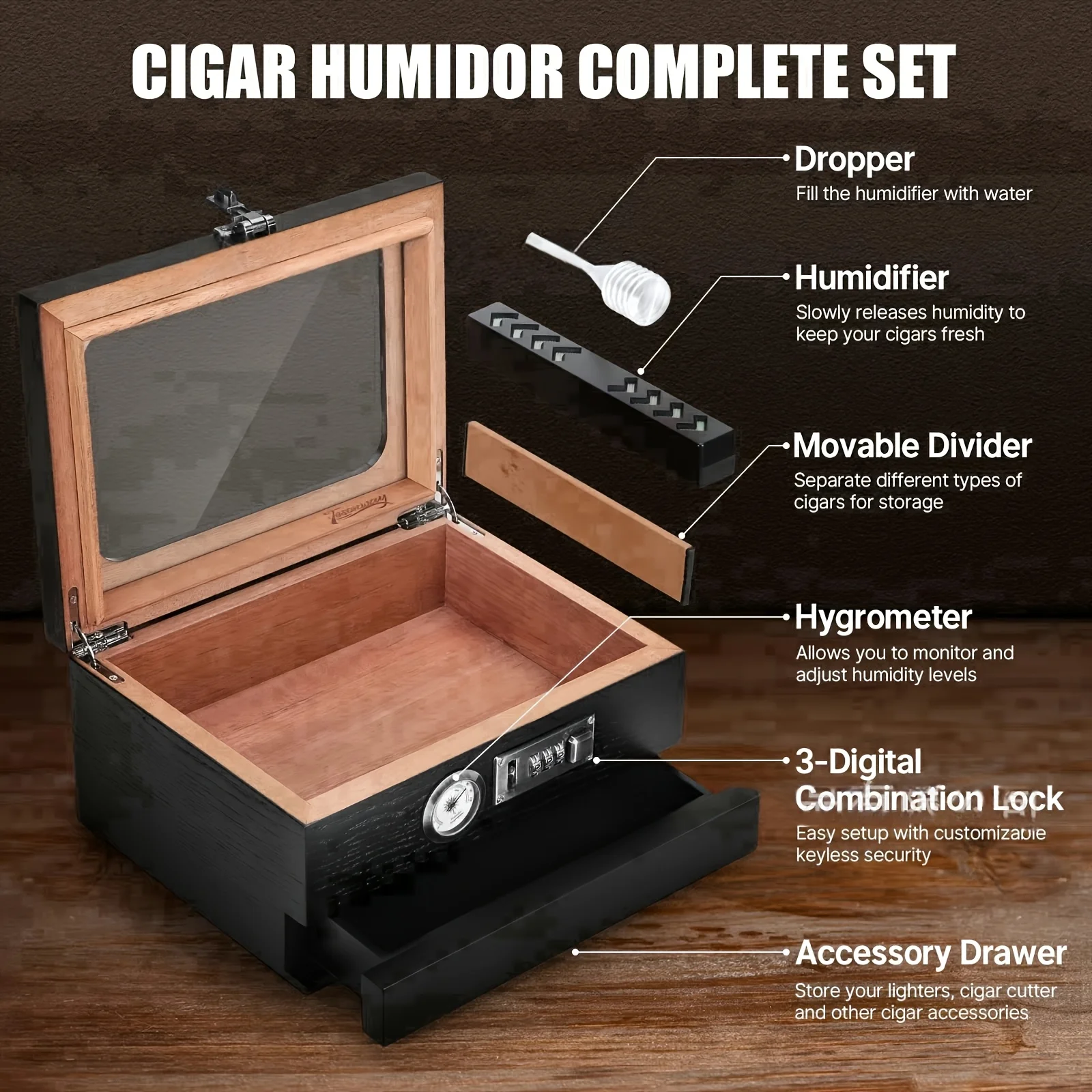 Retro cedar cigar box; cigar humidor; portable cigar storage box; cigar storage box; cigar case. view 6