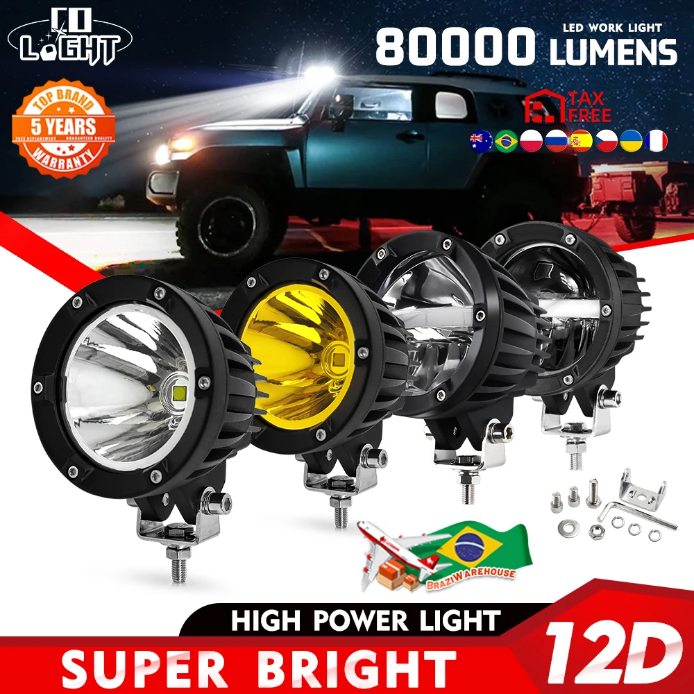 CO LIGHT 4 inch LED Spot Lights Round LED Offroad Lights LED Pods Light Bar Driving Ditch Lights Auxiliary Work Light 12V 24V