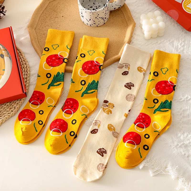 4 Pairs Funny Pizza Socks Box Christmas Socks for Women Men Couples Soft Cotton Winter Warm Socks Christmas Gifts New Year 2024