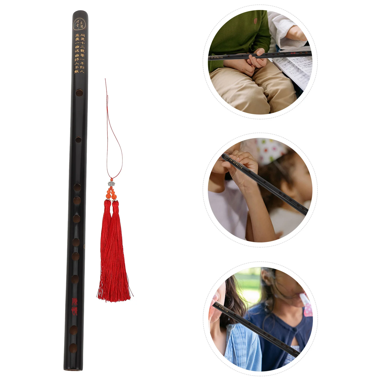 

Black Fife Transverse Flute Beginner Safe Creative Chinese Practicing Bamboo with Tassel