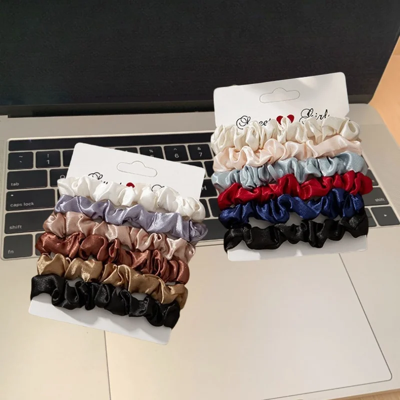 

Elegant Satin Scrunchies 6PCS Set French Vintage Durable Fabric Hair Bands Soft Fabric HairTies High Quality hair accessories