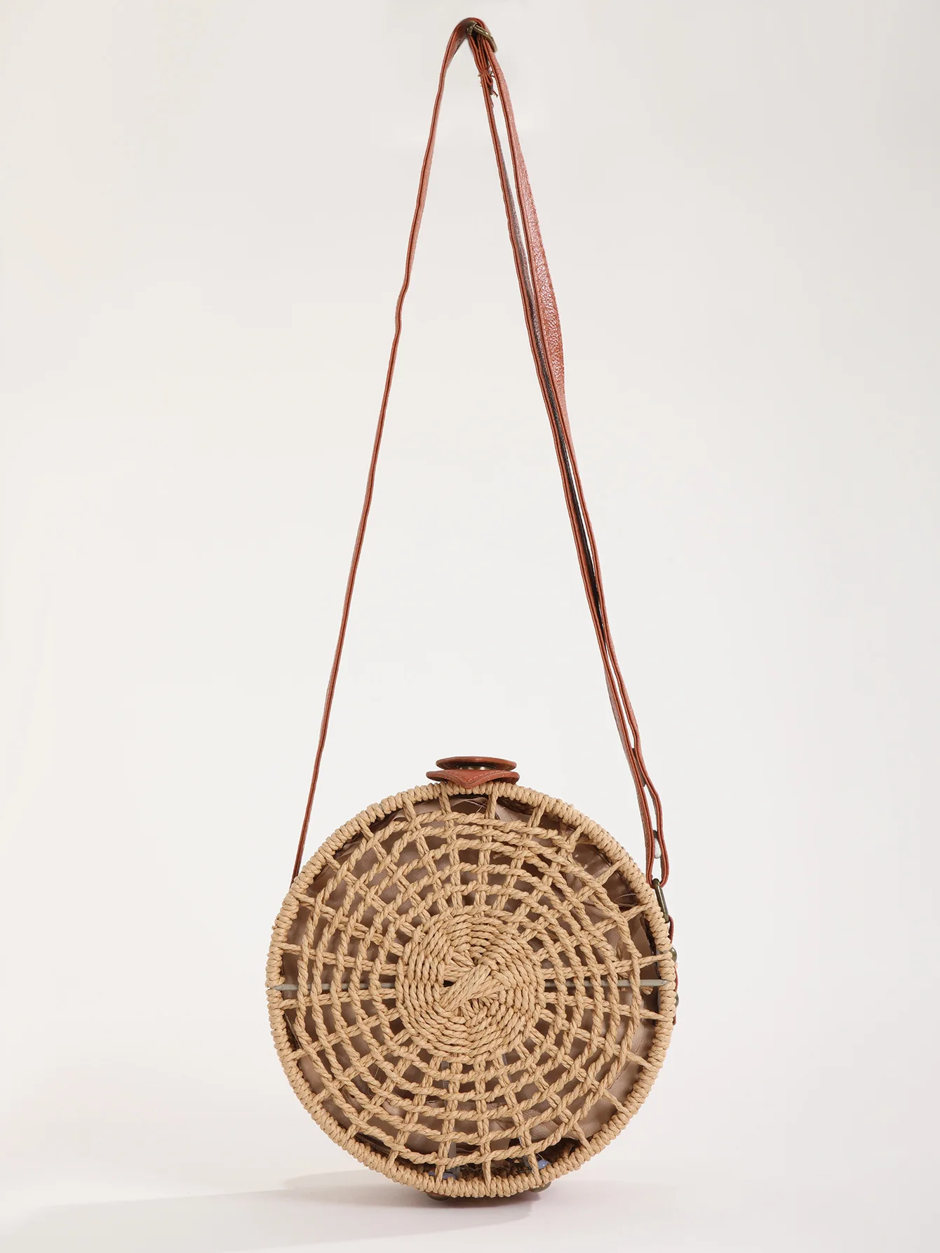 Straw Woven Bag Handbag Trendy Style Straw Small Circular Hollow Out Mini Shoulder Aslant Bag Bohemia Retro Beach Bag