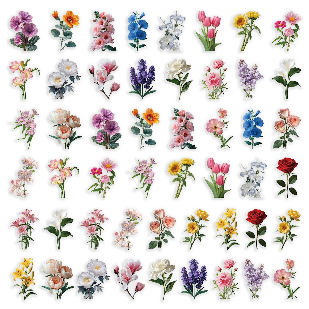 50 Pcs Flower Transparent PET Waterproof Stickers Natural Plants Decoration Mobile Phone Case DIY Stickers