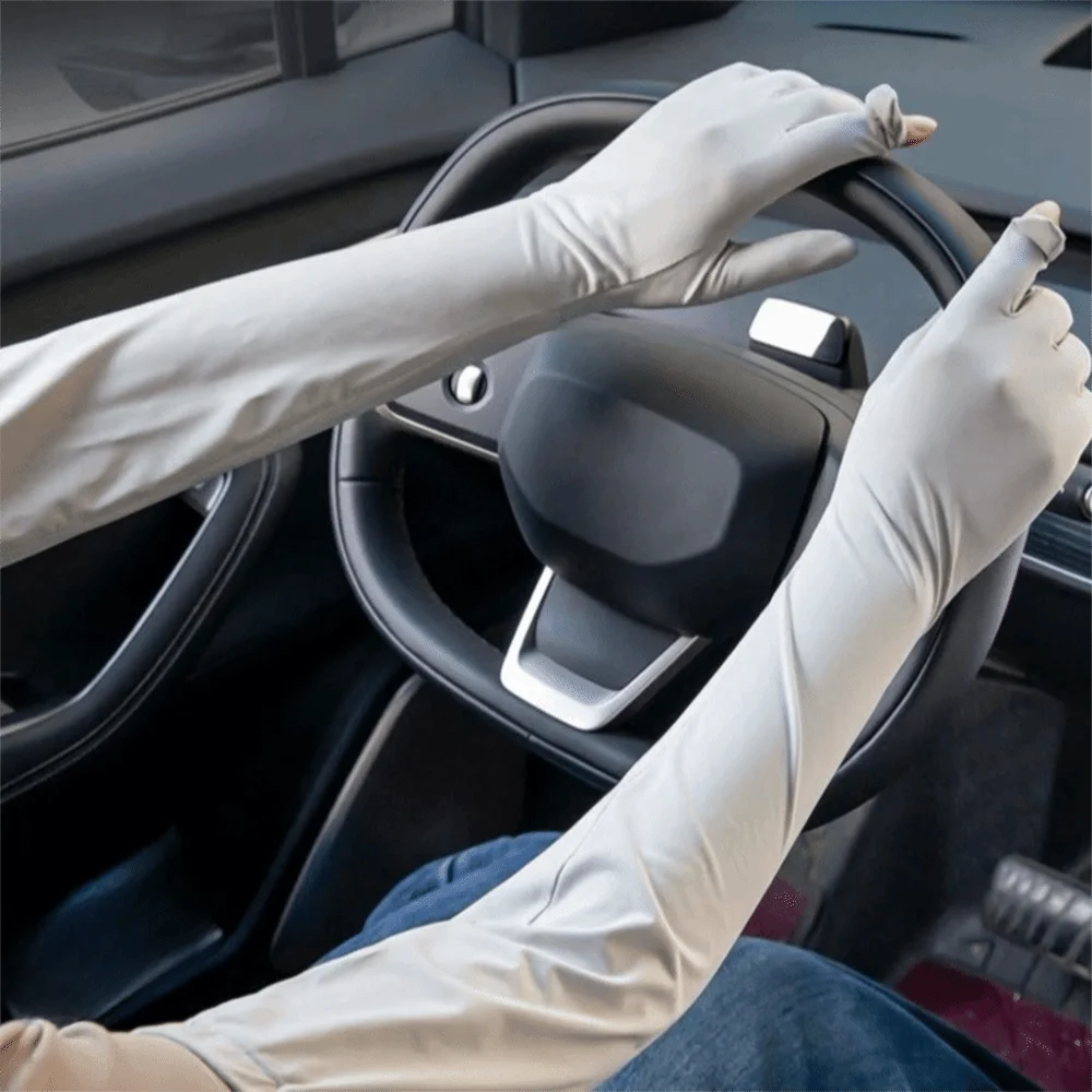 

Simple Solid Color Long Sleeve Sun Protection Flip Sunscreen Sleeve Gloves Non-slip Cooling Ice Silk Arm Sleeve Fishing