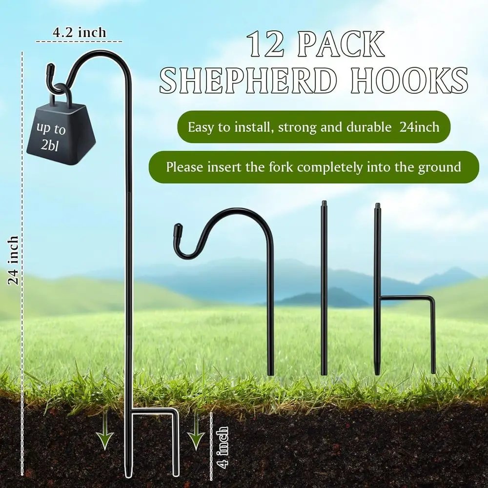 24 Inch Metal Shepherd Hooks for Outdoor Bird Feeders, Garden Plants, Lanterns, and Wedding Decor