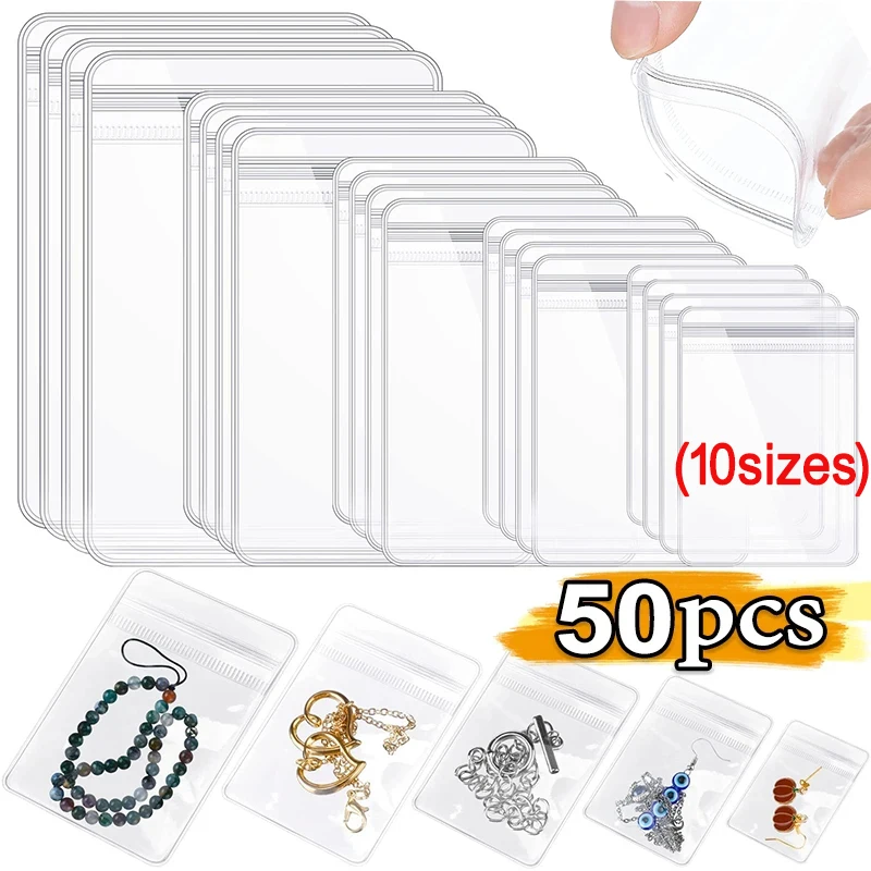 Bolsa de almacenamiento de joyas de PVC, organizador de joyas transparente antioxidante para colgante, collar, pulsera, cajas de soporte de