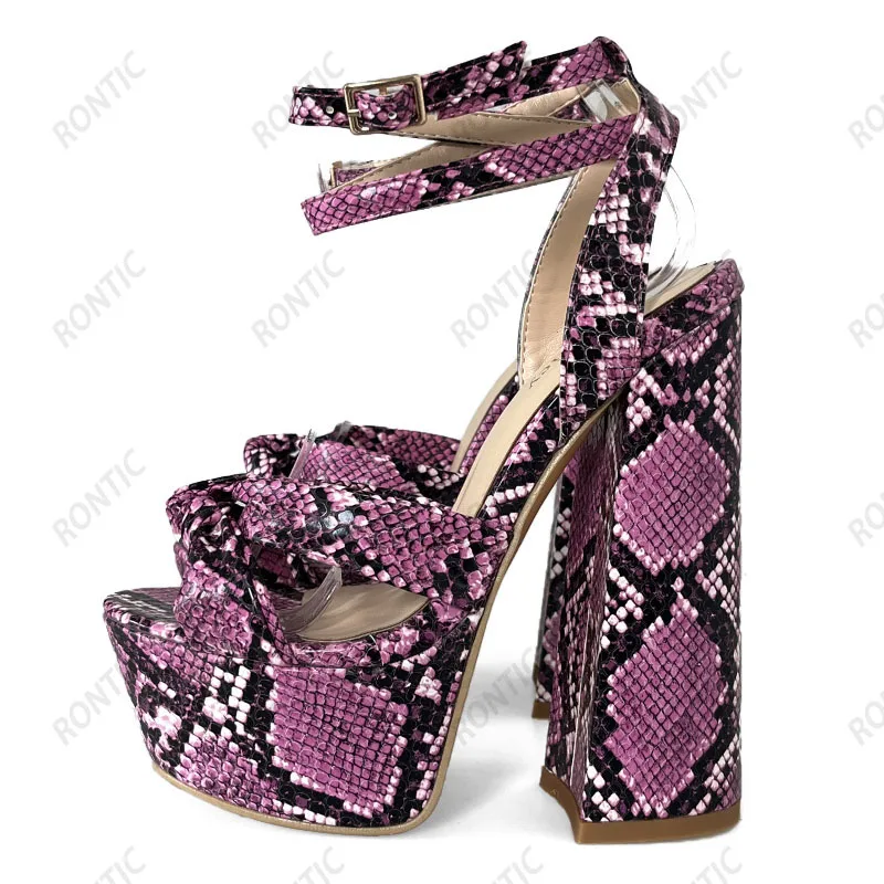 Rontic New Handmade Women Pumps Platform Ankle Strap Chunky Heels Round Toe Beautiful Purple Party Cosplay Shoes US Size 5-15 - view 4