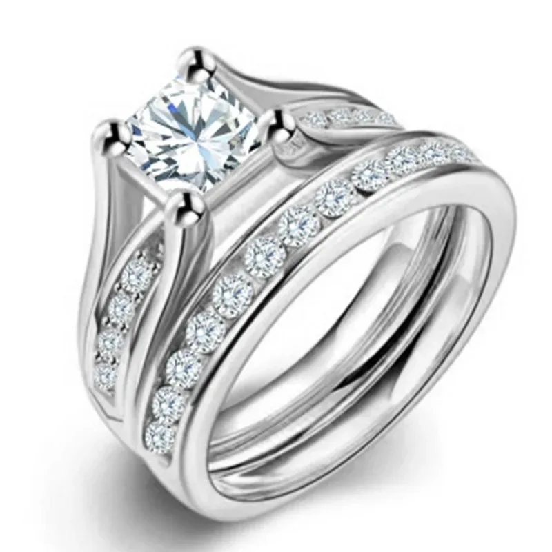 Milangirl Wedding Rings Couple Luxury  Cubic Zirconia Rings Set Vintage Engagement Bands Love  Godly Jewels