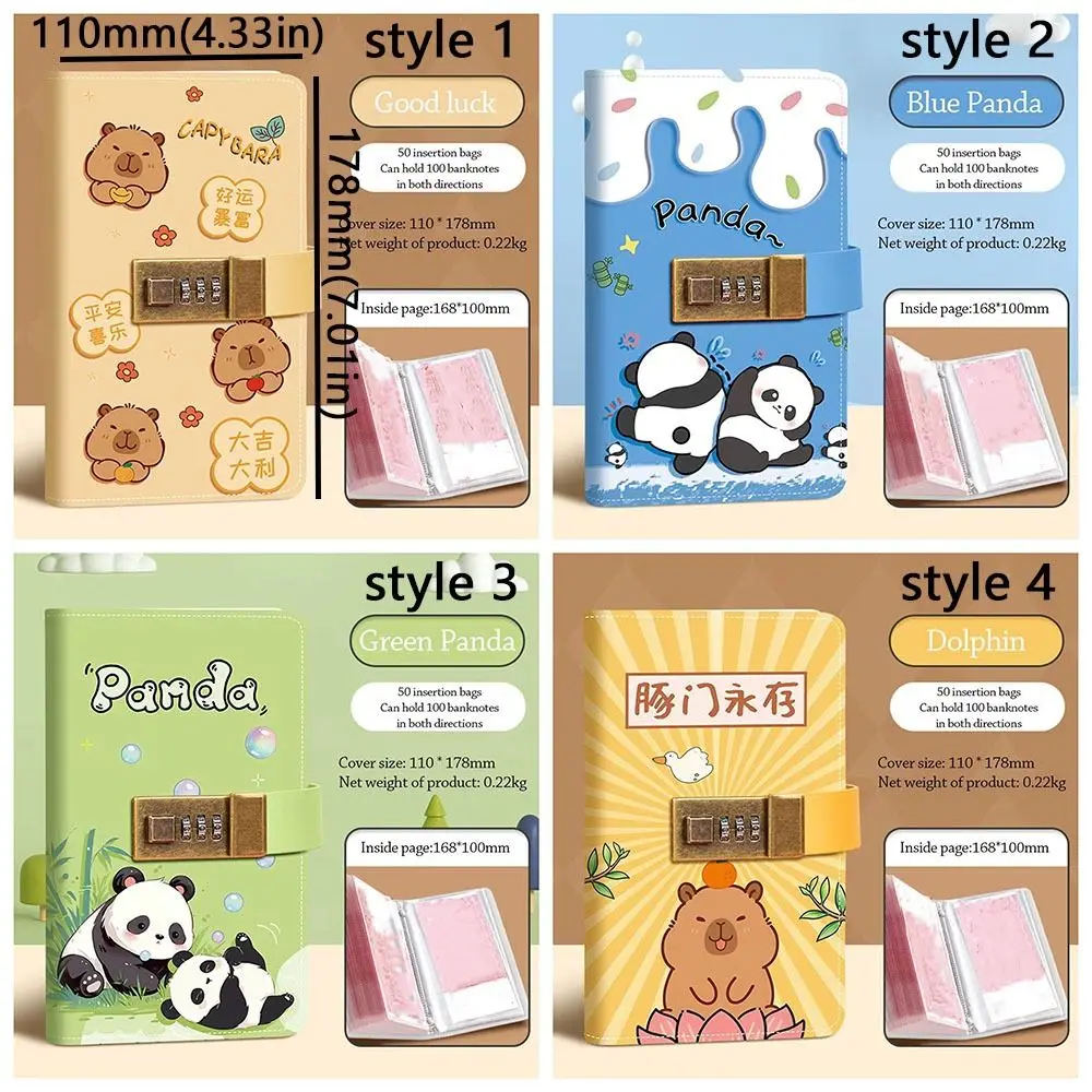 Capybara Panda 100 Envelopes Challenge Large Capacity Waterproof Money Saving Challenge Password Lock Mini Binder