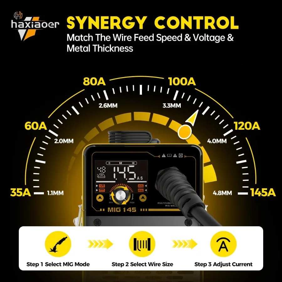 145A MIG Welder 110V Flux Core MIG Welder Machine with 3in1 Functionality for MIG Lift TIG Stick Welding Advanced IGBT Inverter