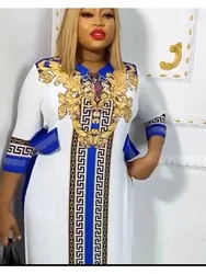 2024 Printed and Hot Brick Design New African Sexy Long Chiffon Top with Cotton Pants Women's Two Piece Evening Set