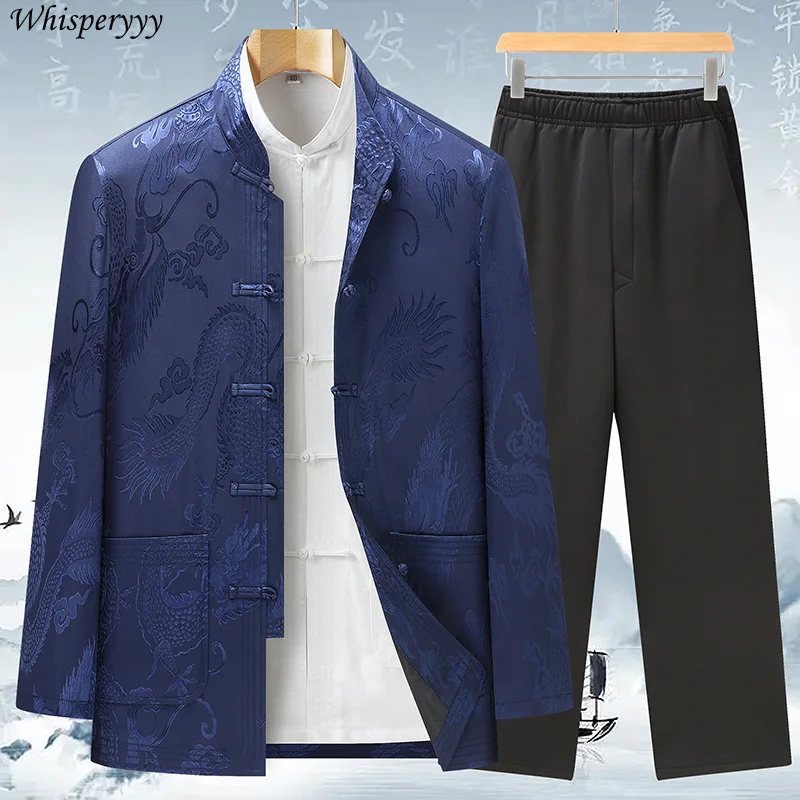 

Лидер продаж, китайская традиция, комплект кунг-фу, мужской повседневный комплект с длинным рукавом, весна-осень, винтажная рубашка, мужская одежда, костюм Тан, комплекты Wu Shu