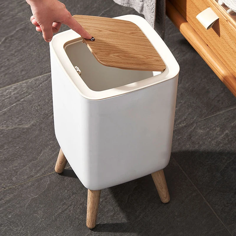 10L High Foot Trash Can Plastic Desktop Press Cover Dustbin Square Trash Bin Living Room Toilet  Kitchen Garbage Bucket