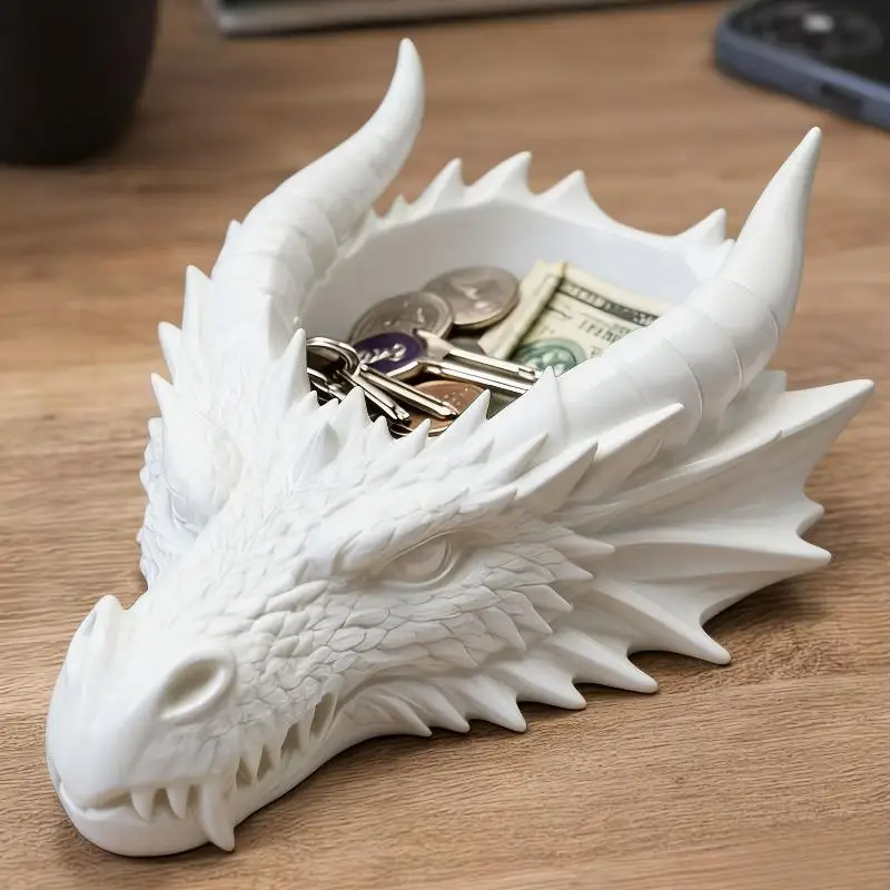 [L] 3D Print Dragon Head Storage Tray Multi Functional Funny Jewelry Display Holder Gothic Dragon Head Ornaments Living Room