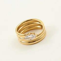 High End PVD Gold Color Multi-turn Zircon Ring for Women Girl Luxury Stainless Steel Wedding Engagement Ring