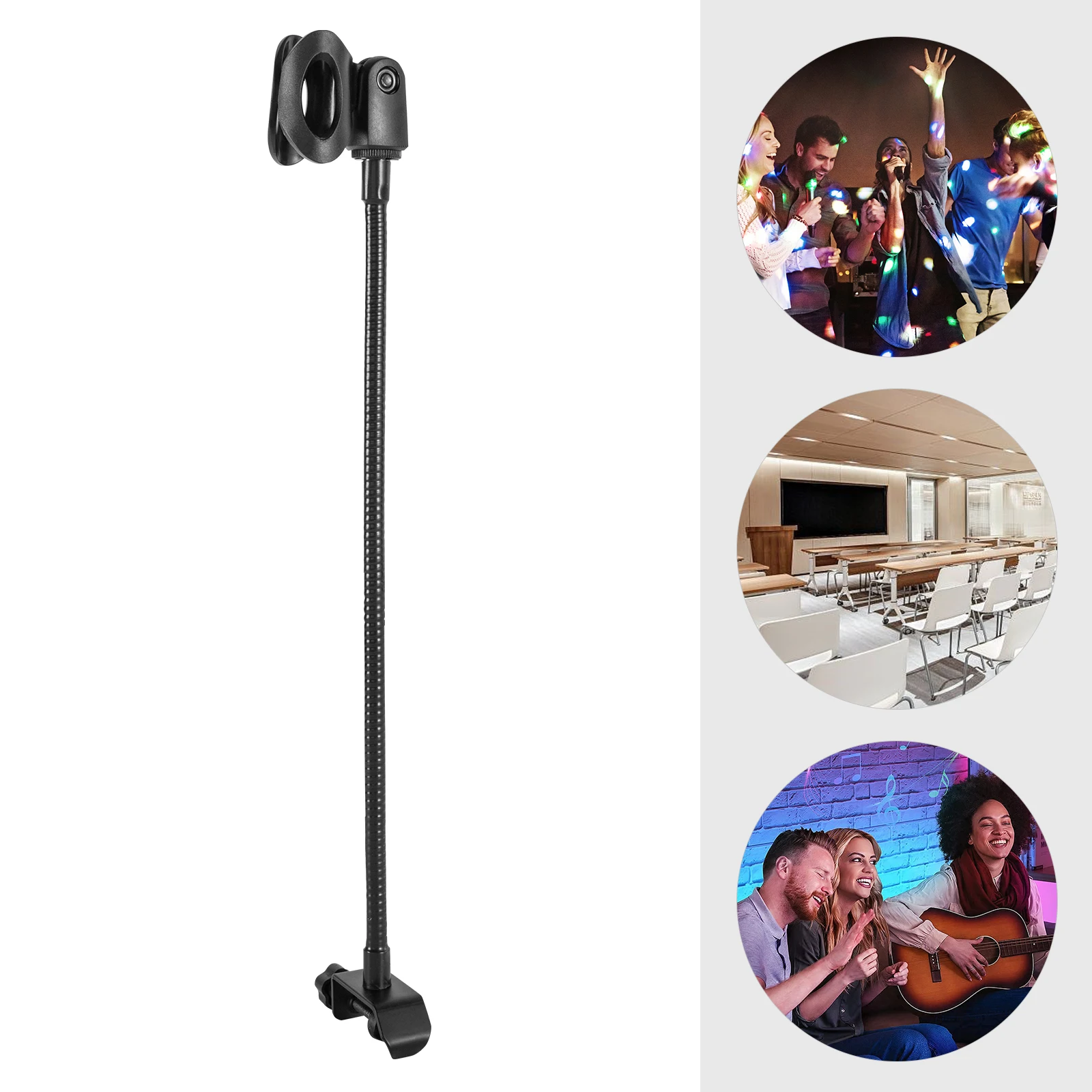 Adjustable Microphone Stand with Desk Clamp—13in Flexible Hose, Plum Knob(Tighten Easily), Fits Wired/Wireless Mics, Saves Space