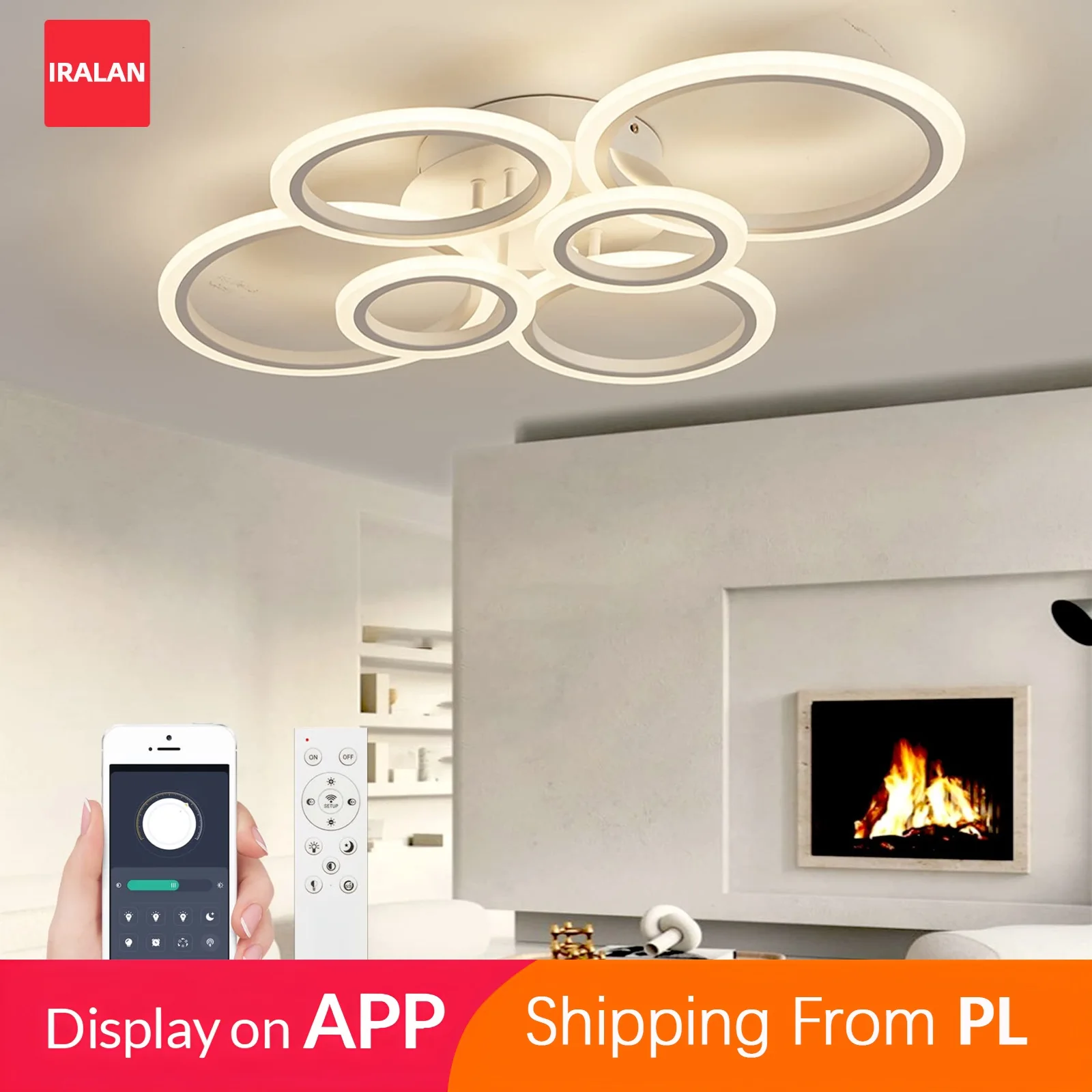IRALAN Lampadario a soffitto a LED Lampada da soffitto con telecomando per uso domestico Lampada moderna in acrilico ad anello intelligente Lampada da soggiorno per camera da letto
