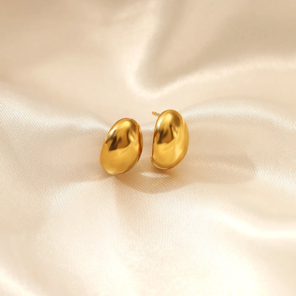 SUNIBI-pendiente de tuerca de acero inoxidable para mujer, Color dorado y plateado, pendientes simples, esposas, aro grueso liso, joyería de moda