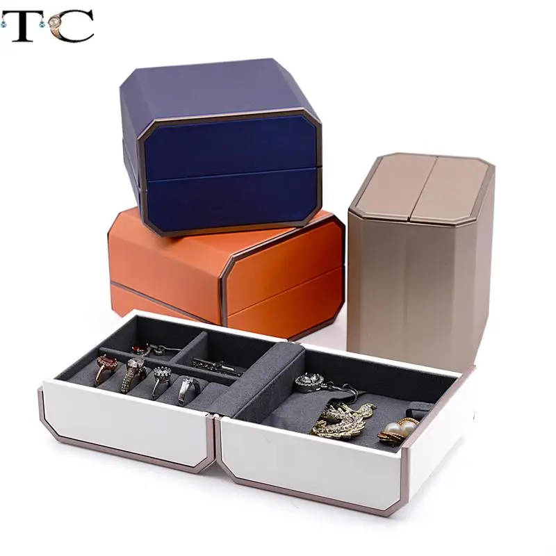 

High-Grade Brushed Leather Jewelry Storage Box Portable Compact Set Box Microfiber Ring Earrings Necklace Display Collection Box