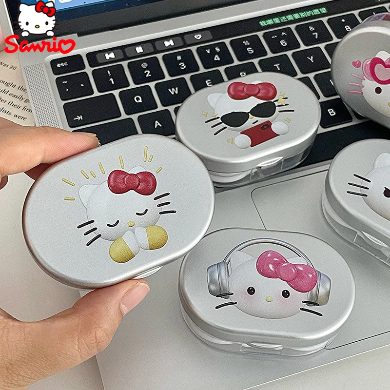 

Popular Sanrio Hello Kitty Contact Lenses Box Portable Travel KT Cat Doll Eye Lense Compact Storage Container Girl Birthday Gift
