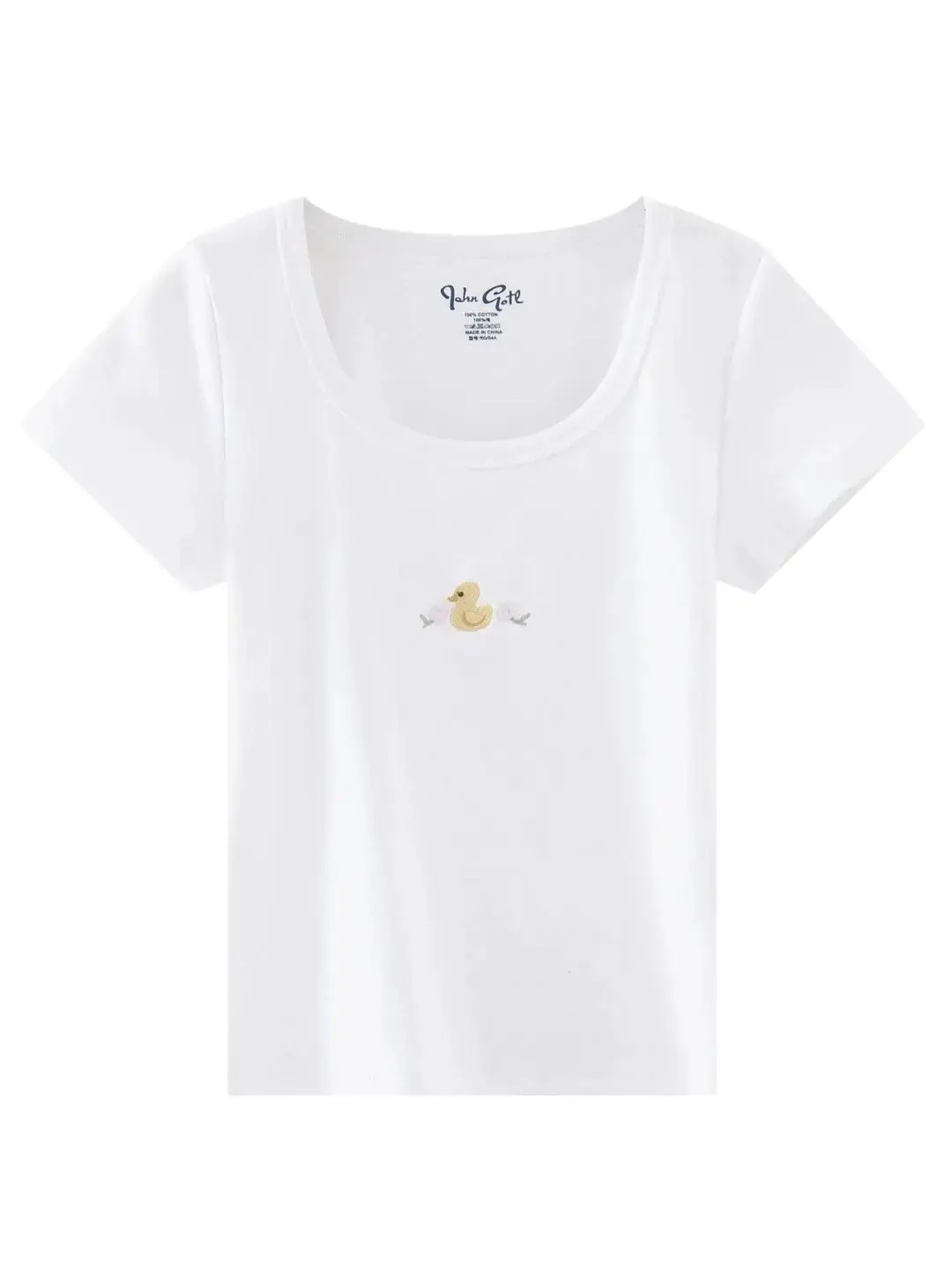 Women base top cotton yellow duck embroidery short sleeve T-shirt new arrival 2024 springnew arrival