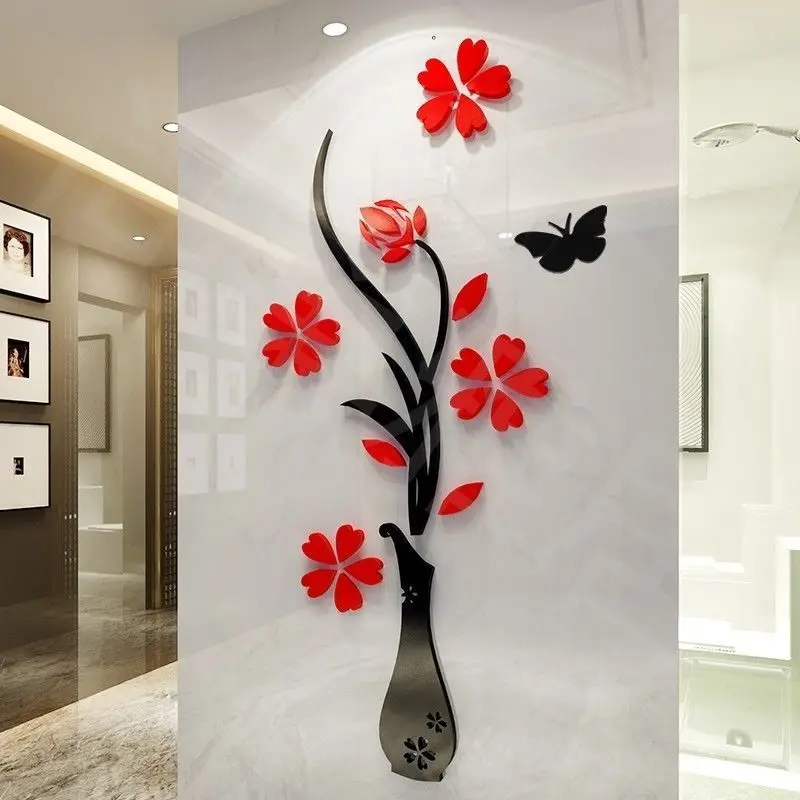 Vase Plum 3D Acrylic Crystal Stereo Creative Wall Stickers Living Room TV Background Wall Porch Decoration Home