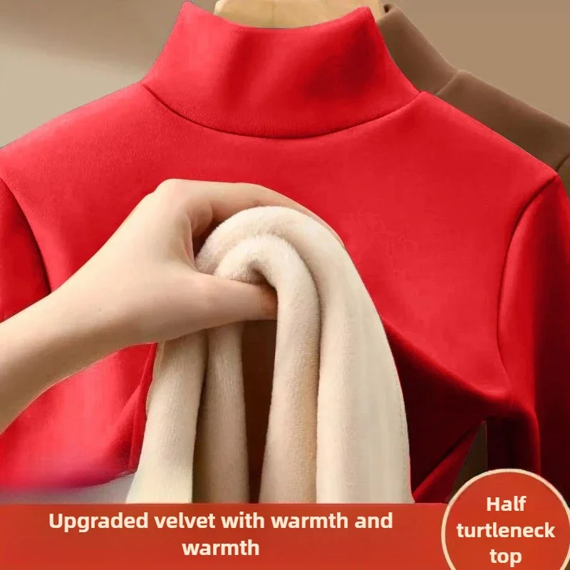 1pcs Winter Men Thickening Velvet Thermal Underwear Tops Half-high Collar Long-sleeved T-shirt Solid Color Sport Warm Pullover