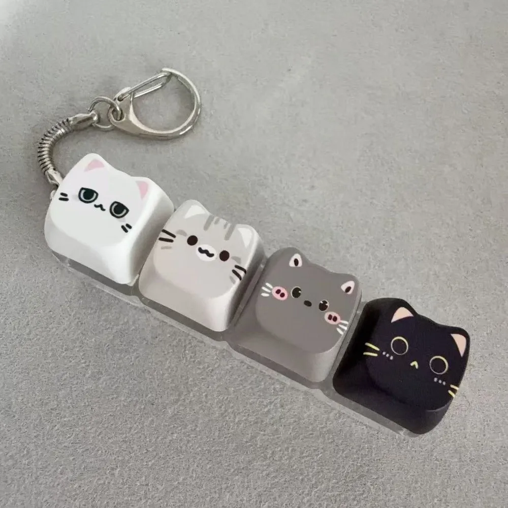 Finger-Tip Pressing Button Cat Fidget Clicker Keychain 4-Key Cute Cat Keycap Keychain Kawaii Creative