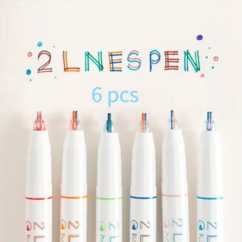 6-Pack Dual-Line 3D Effect Colored Pens Set - Assorted Colors for Creative Writing And Art Projects
