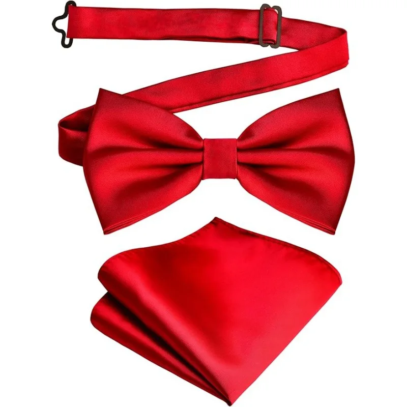 Solid Bowtie Pocket Square Cufflinks Set Business Men Neck 2pcs Bow Ties Handky Set Pocket Handkerchiet Accessories