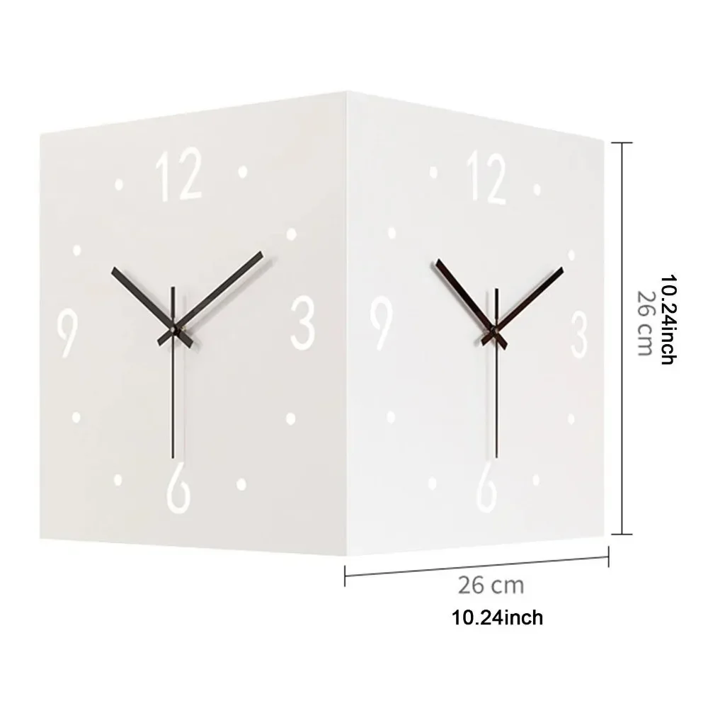 Orologio da parete ad angolo a LED senza ticchettio Orologio da parete a doppia faccia con struttura in metallo di forma quadrata Scavato induttivo luminoso