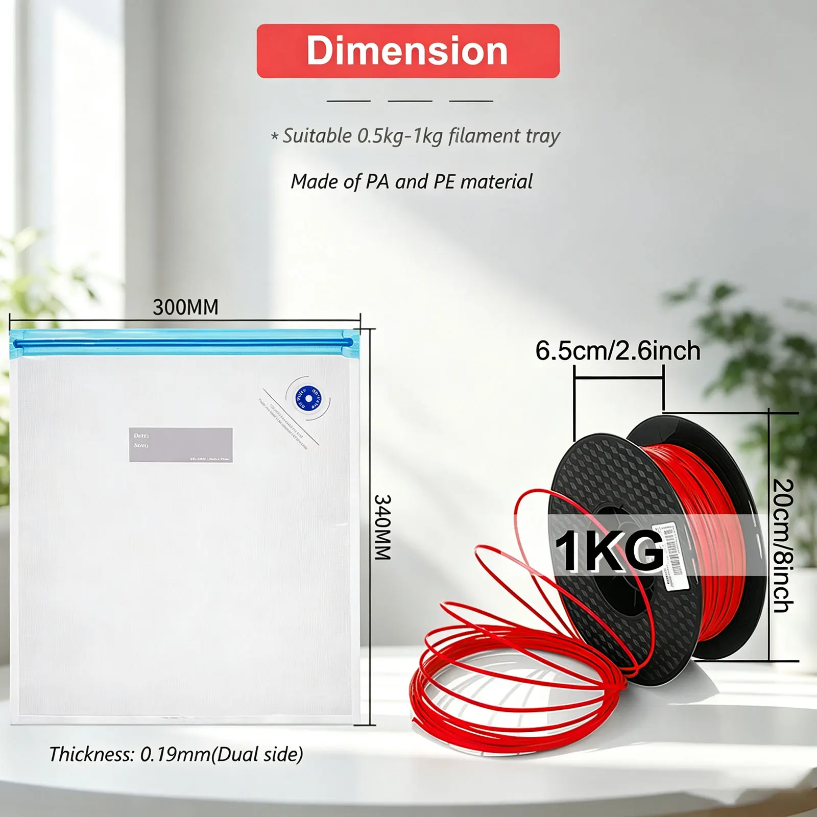 3D Printer Filament Vacuum Storage Bag with USB Rechargeable Electric Air Pump, Airtight Sealing for 0.5-1KG PLA ABS PETG PA TPU