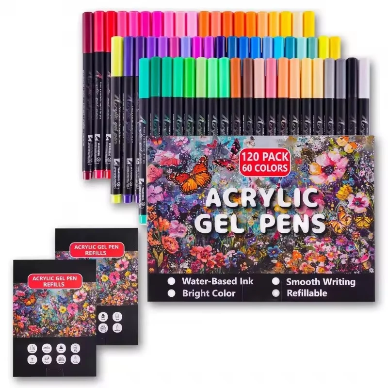120 Pcs Acrylic Gel Pens Set 60 Colors, Nail Art Pens Waterproof DIY Drawing Pens for Stone, Wood, Glass, Art Painting Adults