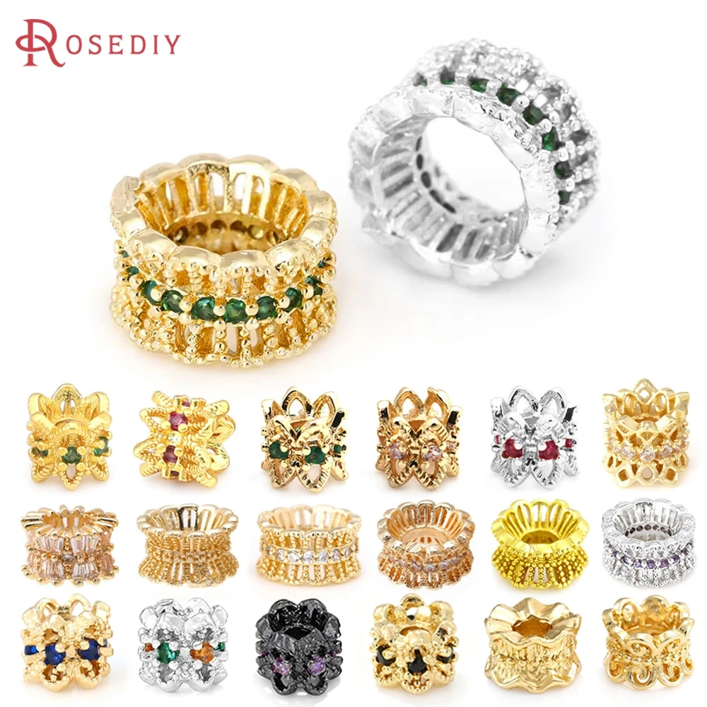 

18K Gold Color Brass and Zircon Large Hole Double Side Beads Caps Spacer Beads High Quality Necklace Earrings Jewelry Making