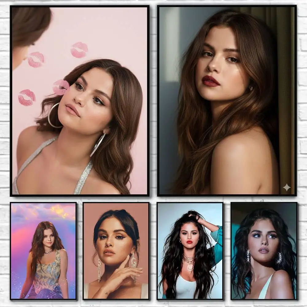 1 Stück Poster-Aufkleber mit Sängerin Selena Gomez, Schauspielerin, Druck, wasserfest, Wandkunst für Wohnzimmer, Schlafzimmer, Heimdekoration