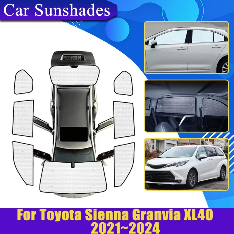Car Full Coverage Sunshades For Toyota Sienna Granvia XL40 2021-2024 2022 Anti-UV Privacy Blocks Heat insulation Car Accessories