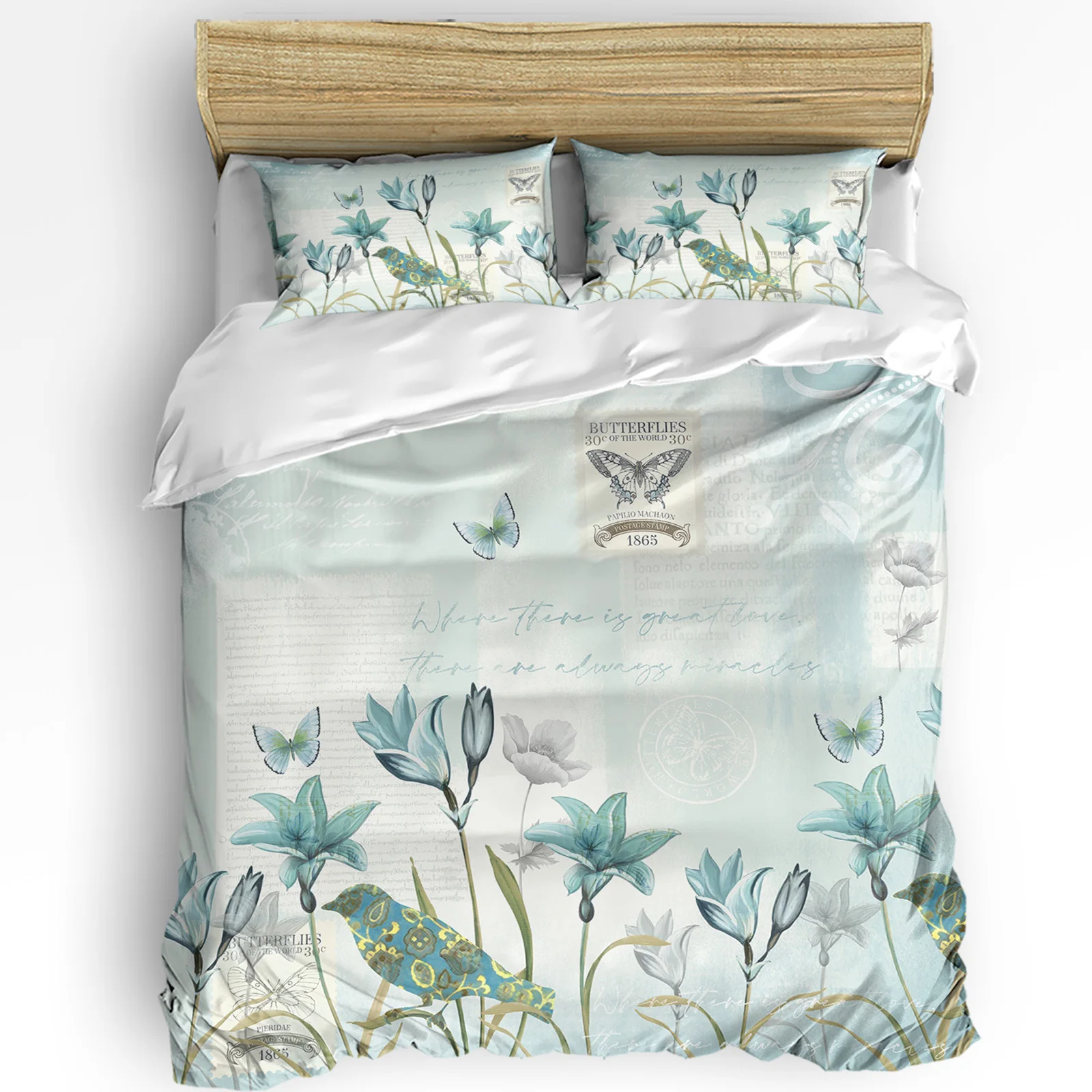 

Rustic Vintage Tulip Flower Bird 3pcs Bedding Set For Double Bed Home Textile Duvet Cover Quilt Cover Pillowcase