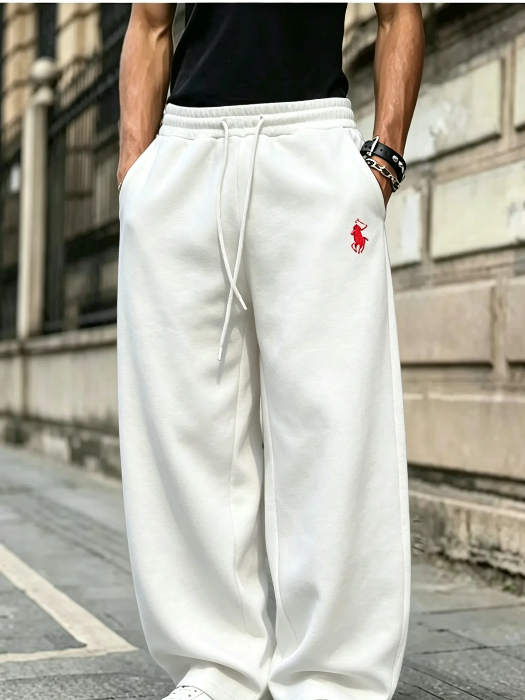 2026 New Men's and Women's Street Style Wide Leg Fitness Pants with Hoof-shaped Embroidery for Autumn/Winter Casual Wear Fashion